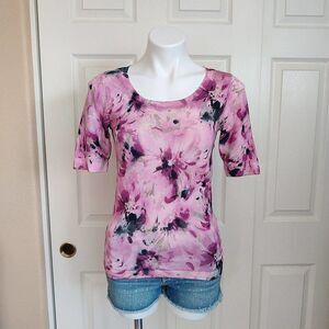 Jones New York stretch floral scoop neck top sz PP